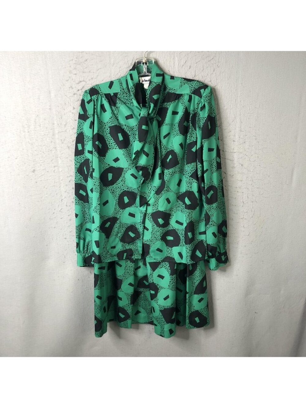 Vintage Jo Hardin Skirt Set Women 12 Green Geometric Bow USA Polyester Statement